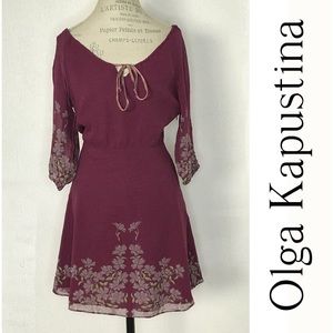 Olga Kapustina Floral Purple Silk Shift Dress